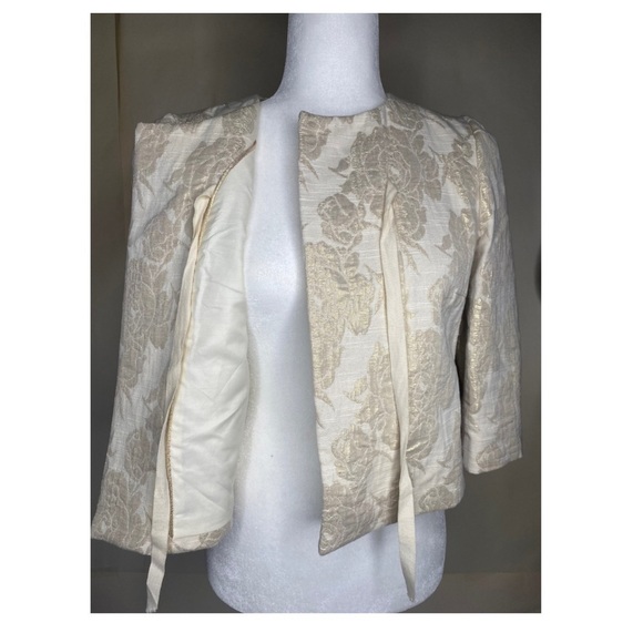 Zara Woman Cropped Ivory and Gold Dress Jacket Sz Med - Picture 3 of 10
